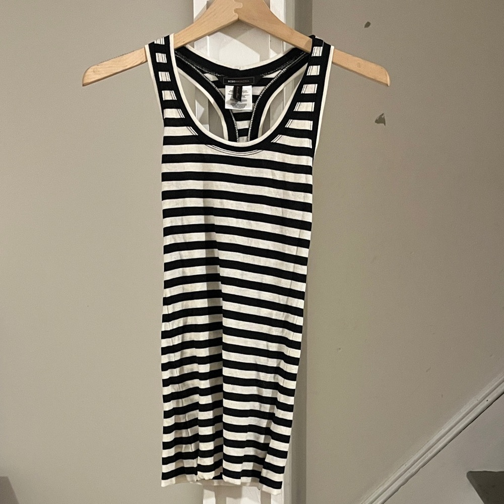 BCBGMaxAzria Black and White Striped Tank Top